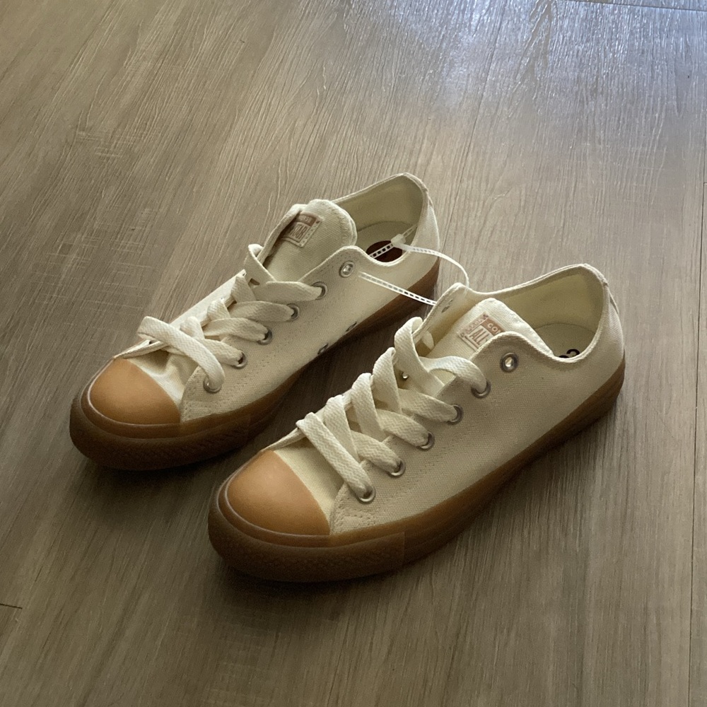Converse Cream Canvas Sneakers with Brown Soles